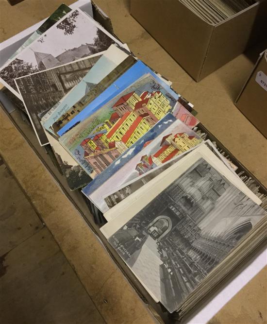Quantity of topographical postcards, inc many London, lighthouses, cathedrals, castles, foreign, WWI ruins, etc (2000+ in 3 boxes)(-)